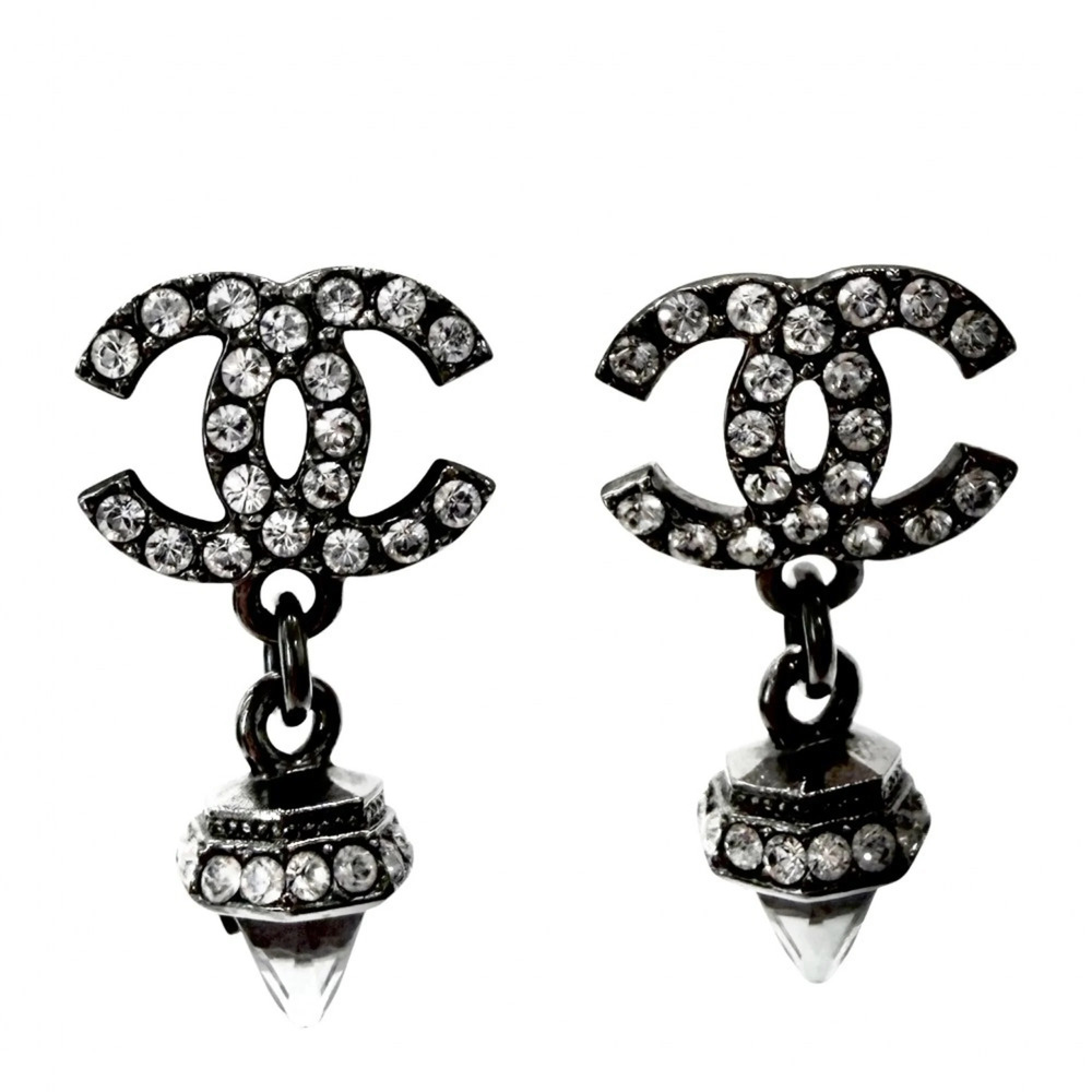 Chanel Earrings for Women, Coco Mark, Swing Earrings, Rhinestone, Silver, App...